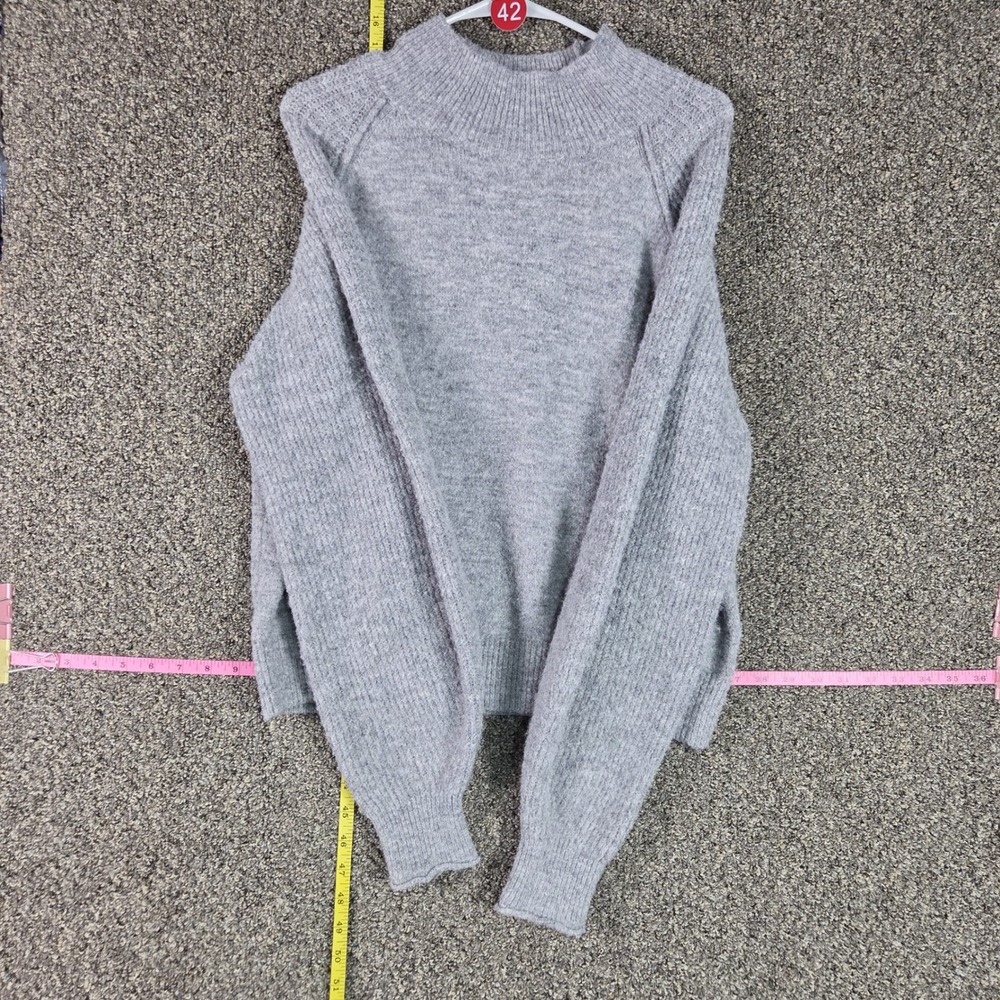 Free Assembly Sweater Women L Grey Mock Neck Raglan Sleeve Ribbed Knit